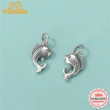 TrustDavis Real 925 Sterling Thai Silver Fashion Cute Fish Charm Pakabukas Rankų darbo 