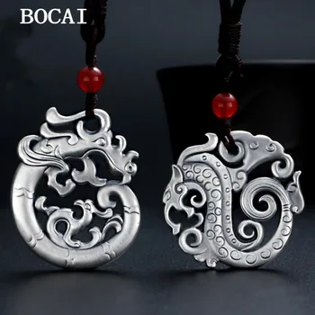BOCAI NEW S999 Sterling Silver Vintage Out Trimatė drakono formos pakabuko poros dovana