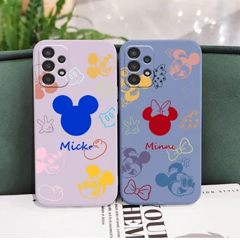 Mielas Disney Mickey Minnie telefono dėklas, skirtas Samsung Galaxy A73 A72 A53 A52S A42 A33 A32 A23 A22S A21S F13 Skystos virvės dangtelis